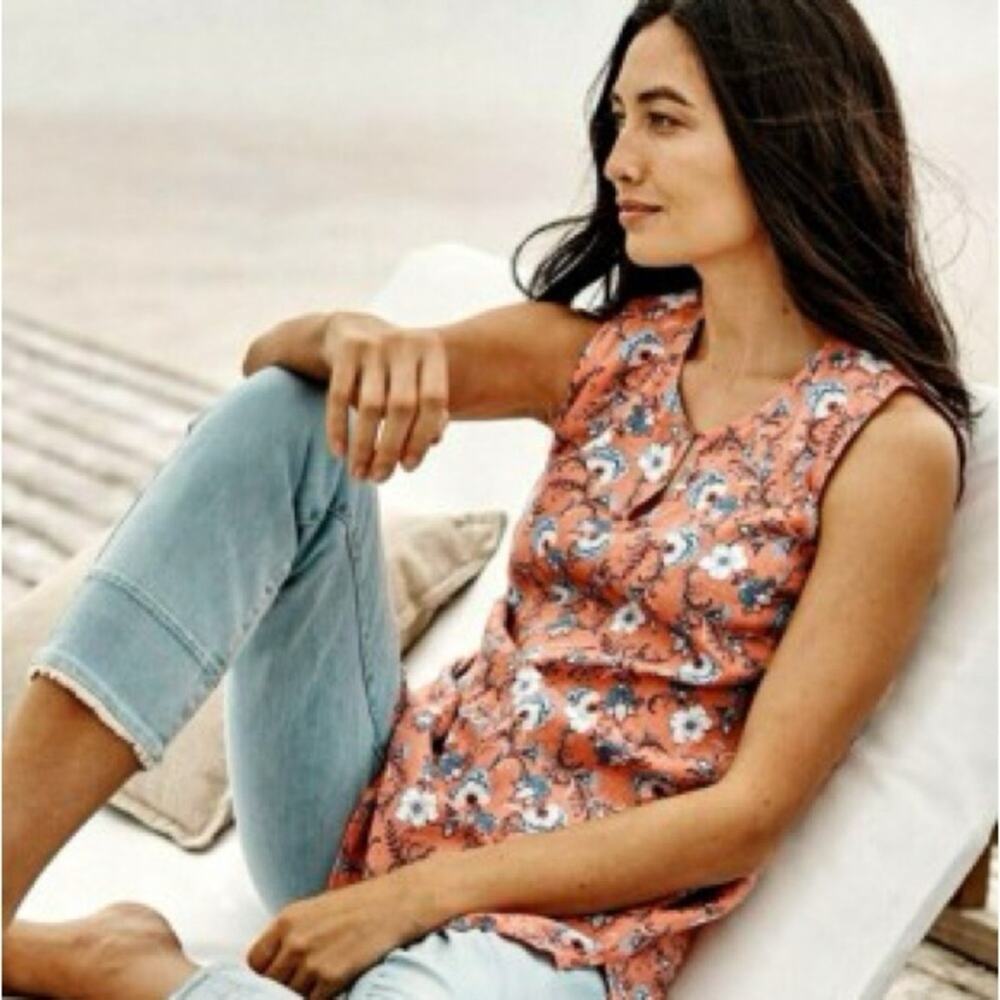 J. Jill Women's Floral Linen Sleeveless V-Neck Top - Size L Petite b53